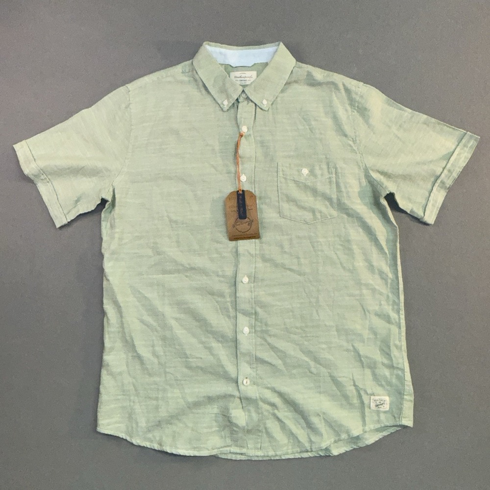 Men's Weatherproof Vintage Short Sleeve Cotton Twill Shirt Green Size L